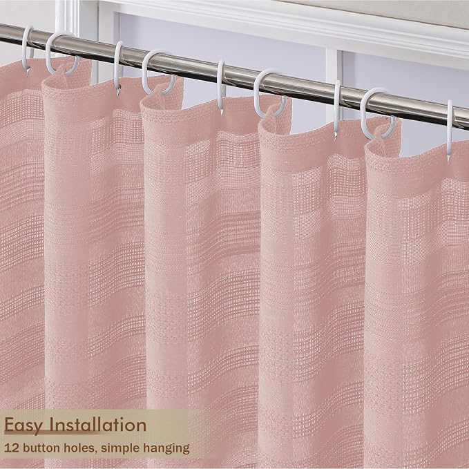 Pink Shower Curtain 78 Inch Long, Boho Thick Linen Textured Shower Curtain with Tassel, Farmhouse Minimalist Striped Weighted Machine Washable Bathroom Decor, 72Wx78L Inches