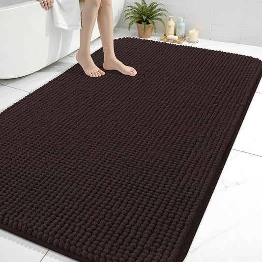 Arotive Chenille Bathroom Rugs 70x46, Soft Absorbent Bath Mat, Brown | Rubber Backing, Machine Washable Dry Bath Mats for Bathroom Floor, Tub and Shower, Home Decor Accessories