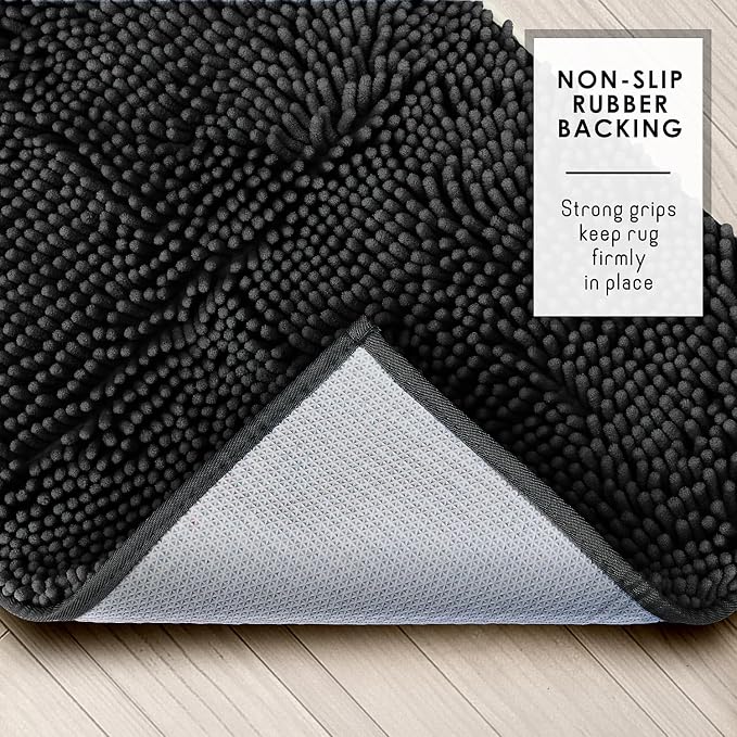 Hearth & Harbor Bathroom Rugs, Chenille Bath Mat - Machine Washable Bath Mats for Bathroom Non-Slip Backing Rubber, Quick Dry Bathroom Mat