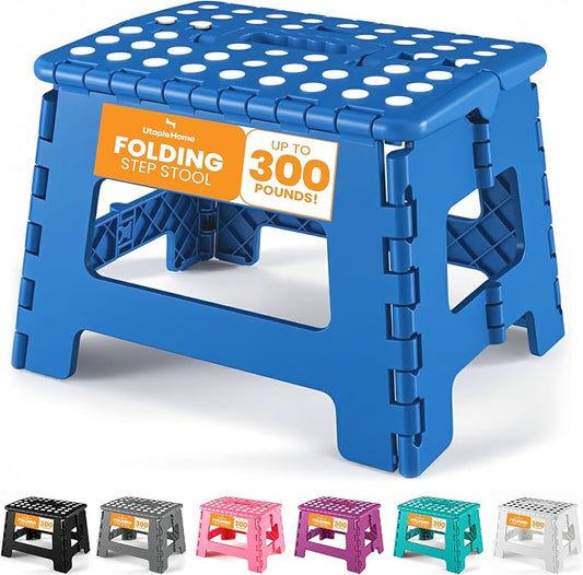 Utopia Home Folding Step Stool 9 Inch, Anti-Slip, Blue, 1-Pack | Foldable step stool with anti-slip surface, built-in handle, and 300 lbs support for safe home use.