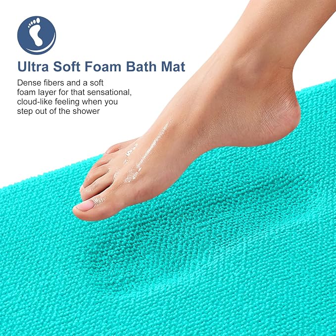 OLANLY Memory Foam Bathroom Runner Rug 44x24, Absorbent Long Bath Mat, Teal | Soft Quick Dry Bath Rugs, Non-Slip Carpet, Machine Washable Mat for Bathroom Floor, Tub and Shower, Home Decor Accessories