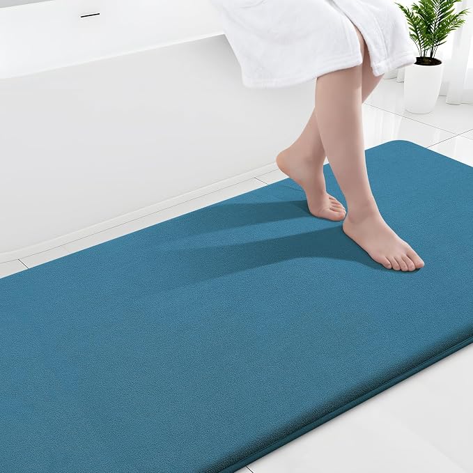 Smiry Memory Foam Bath Mat 59x24, Extra Soft and Absorbent Bathroom Rugs | Peacock Blue, Quick Dry Machine Washable Non-Slip Bath Mat for Bathroom Floor, Shower and Tub