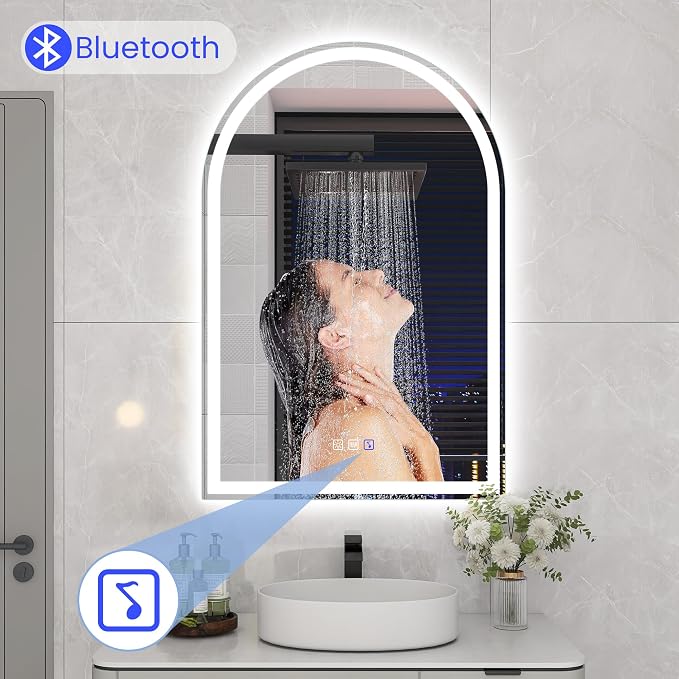 STARLEAD 36"x24" Arched LED Bathroom Mirror with Bluetooth Speaker, Dimmable Lighting, 3 Color Temperature, Anti-Fog, Touch Control Wall Mounted Vanity Mirror