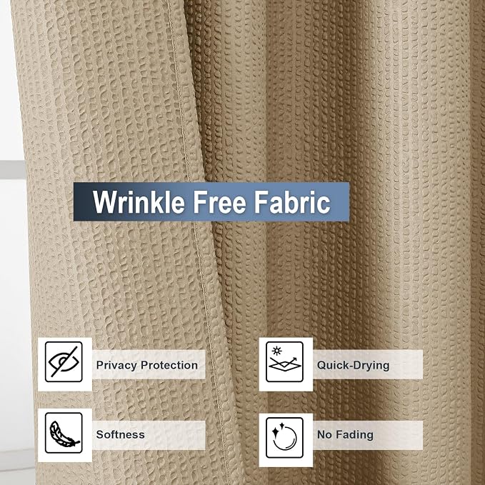 Taupe Shower Curtain or Bathroom 72x72 Inch, 3D Embossed Textured Waffle Fabric Shower Curtains, Soft Hotel Farmhouse Style, Water Repellent, Machine Washable, Taupe, 72" W x 72" L