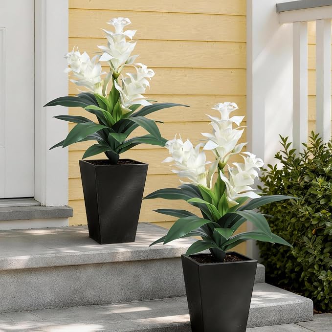 Ivydale Artificial Flowers for Outdoors, 2 Pcs 20.47" 3-Head Bromeliad Fake Plants UV Resistant Artificial Plants Outdoor Tropical Flowers for Planters Outside Porch Patio Yard Garden Indoor Decor