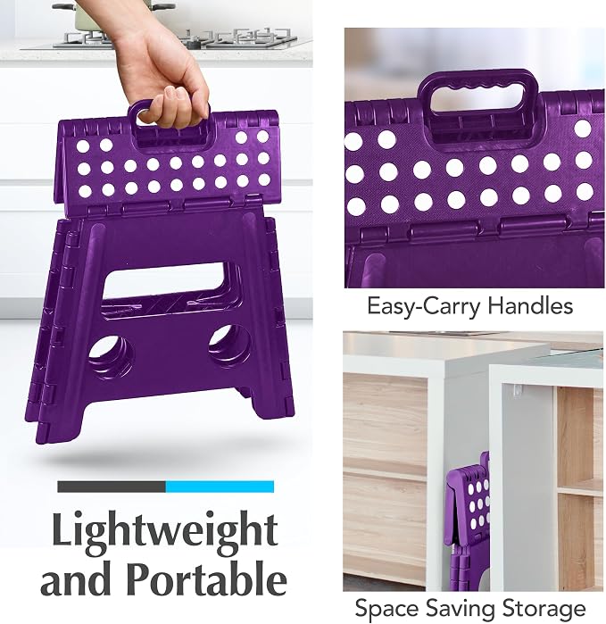 Handy Laundry Folding Step Stool 13 Inch, Purple, Non-Slip Holds 300 lbs | 13 Inch, Purple, Foldable Collapsible Step Stool, Non-Slip, Holds 300 lbs, Kitchen Bathroom Bedroom, Adults