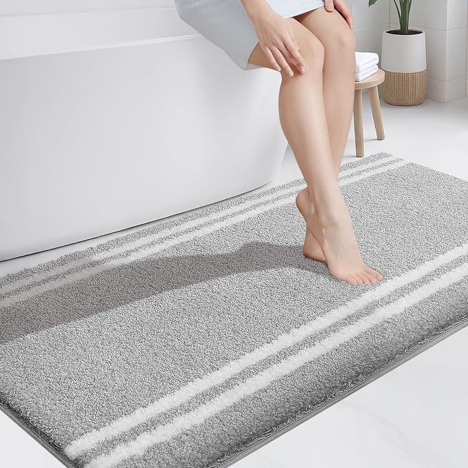 PURRUGS Bathroom Rug, Bath Mat, 30" x 60", Light Grey | Machine Washable, Non-Slip, Waterproof TPR Backing, Super Absorbent, Quick Dry, Bath Rug for Shower, Bathtub, and Sink