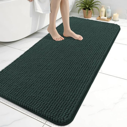 Arotive Chenille Bathroom Rugs 47x24, Soft Absorbent Bath Mat, Dark Green | Rubber Backing, Machine Washable Dry Bath Mats for Bathroom Floor, Tub and Shower, Home Decor Accessories