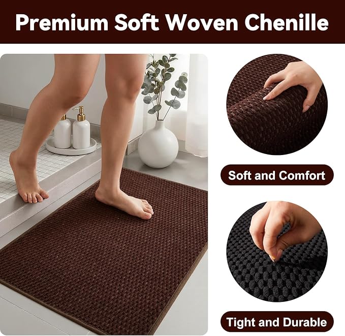 Triohero Small Bathroom Rugs Non Slip Washable Bath Rugs Super Absorbent Bathroom Rug Thin Quick Dry Low Pile Bath Mats, Brown 12"x12"