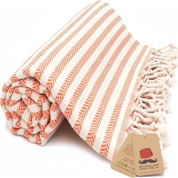 Turkish Beach Towel, 100% Cotton, 71x39 in, Arpa Orange