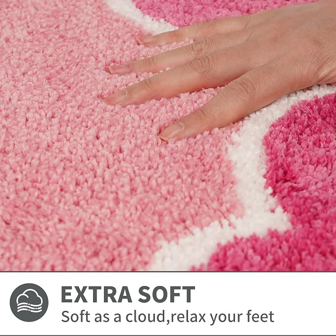Cute Scalloped Rose Pink Small Bathroom Rugs Mat,Non Slip Absorbent Quick Dry Bath Mats for Shower Room,Microfiber Bath Rug for Floor Washable Carpet for Shower Tub Sink Bedroom,16"x24"