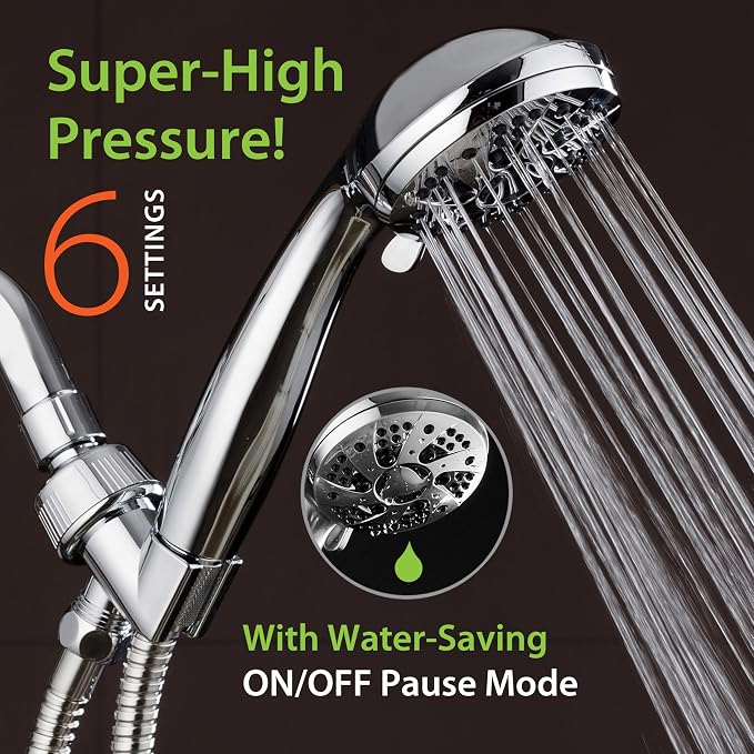 AquaDance High Pressure Luxury 6-mode Spiral Ergonomic Handheld Shower Head | Anti-clog Jets, Premium Stainless Steel Hose & Adjustable Bracket for the Ultimate Shower Spa Experience! / All Chrome Finish