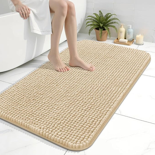 Arotive Chenille Bathroom Rugs 40x24, Soft Absorbent Bath Mat, Beige | Rubber Backing, Machine Washable Dry Bath Mats for Bathroom Floor, Tub and Shower, Home Decor Accessories