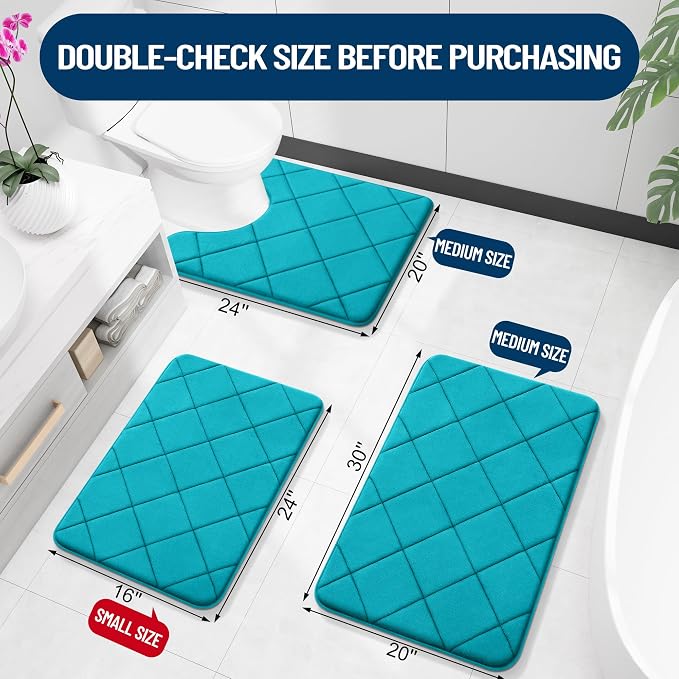OLANLY Memory Foam Bath Mat 59x20, Ultra Soft and Absorbent Bathroom Rugs | Teal, Quick Dry, Machine Washable Shower Bath Rugs, Comfortable Bath Carpet for Bathroom Floor, Tub and Shower