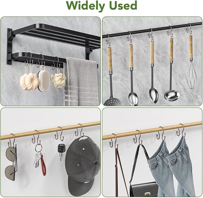 Shower Curtain Hooks, Simple Shower Curtain Rings, Sturdy Shower Curtain Hangers, Double Hook Gold Shower Curtain Hooks, Smooth Gliding Metal Shower Hooks for Shower Curtain (Gold, 12 Pack)
