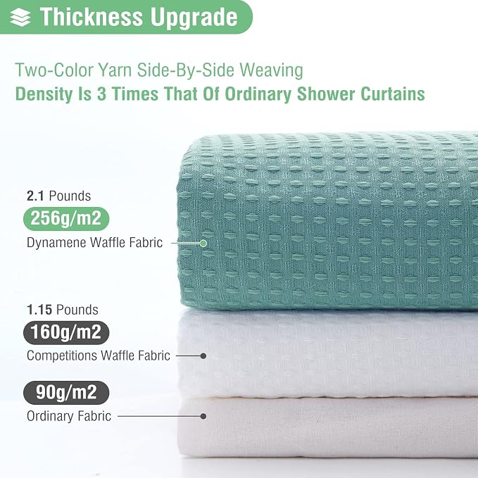 Extra Wide Waffle Shower Curtain 256 GSM 108"x72" Teal/Turquoise | 108 Inch Wide, Thick Polyester Cloth, Weighted Hem, Water Repellent, Washable, Hotel Shower Curtain Set for Bathroom 18 Hooks