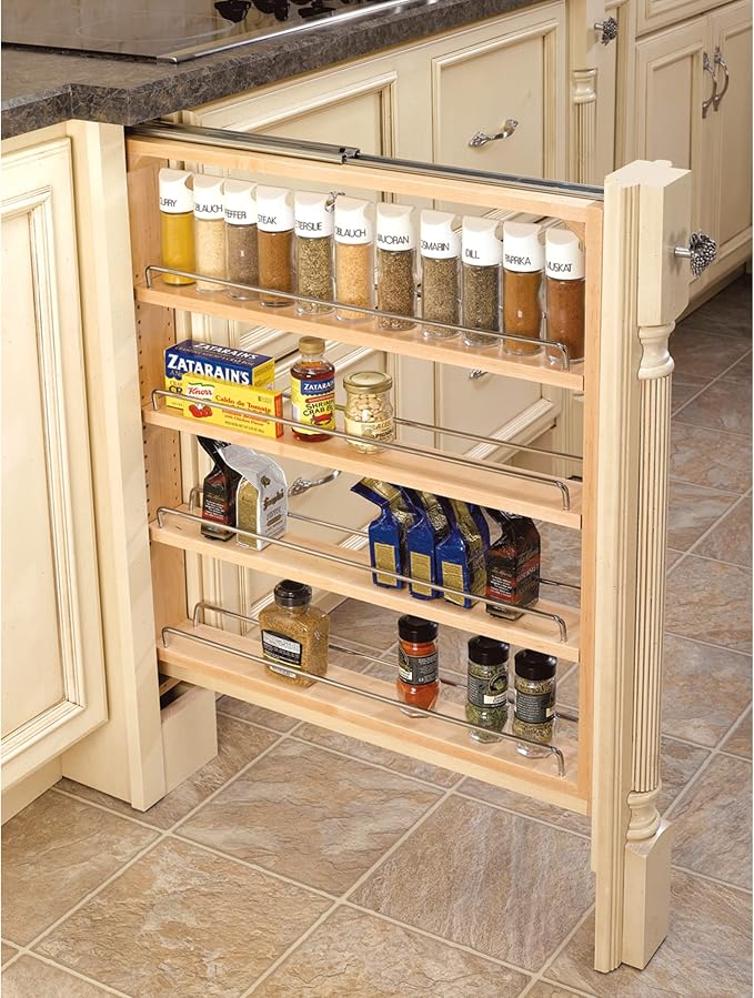 Rev-A-Shelf Kitchen Cabinet Pullout Wall Filler, 3" W x 30" H | Wooden Slide Out Pantry Storage Organizer that fits Between Two Kitchen Cabinets, New Construction Only, 432-BF-3C