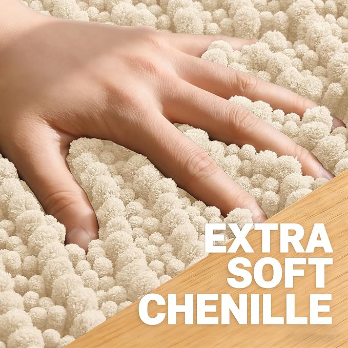 OLANLY Large Bathroom Rugs 40x32, Thick Soft Absorbent Chenille Bath Rugs | Beige, Quick-Drying Rubber Backing, Shaggy Bath Mat, Machine Washable for Floor, Tub and Shower, Home Decor Accessories