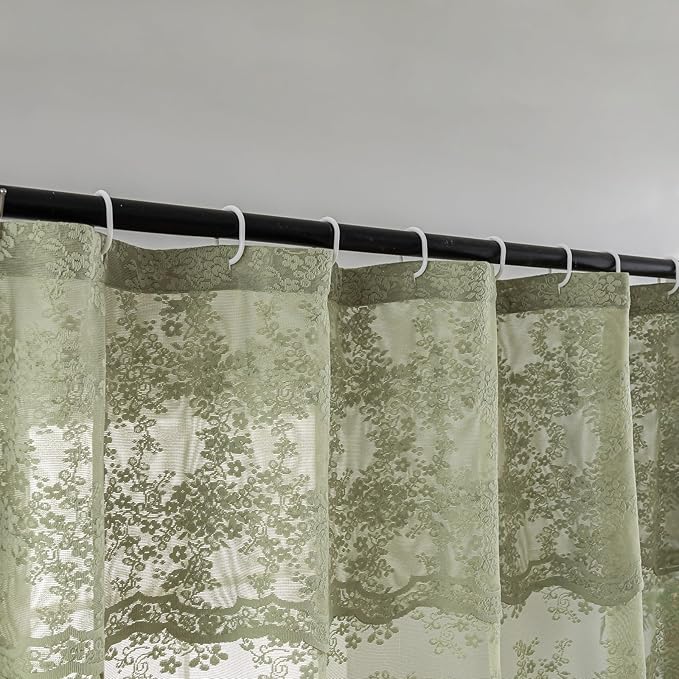 YJ YANJUN Boho 72x84 inch Shower Curtain Sage Green Lace Long Shower Cutain 84 Length Fancy See Through Shower Curtain 9 Foot Farmhouse Vintage Country Spring Summer Bathroom Décor 72" x 84" | See-through Shower Curtain Lets in Soft Light, Adding Flora...
