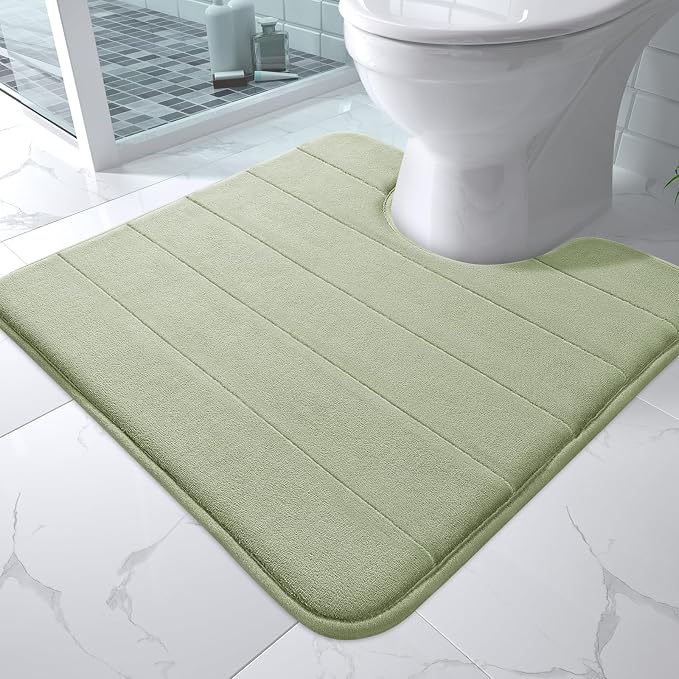 Yimobra Memory Foam Toilet Bath Mat U-Shaped, Soft and Comfortable, Super Water Absorption, Non-Slip, Thick, Machine Wash & Easier to Dry for Bathroom Commode Contour Rug, 24 X 24 Inches, Sage Green