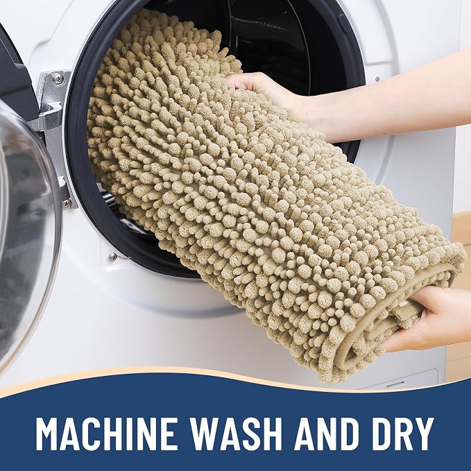 Arotive Bathroom Rugs Mat 30x17, Soft Absorbent Chenille Shaggy Bath Mat | Beige, Machine Wash Dry, Bath Rugs for Bathroom Floor, Tub and Shower, Home Decor Accessories