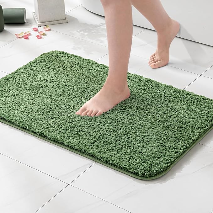 MIULEE Moss Green Bathroom Runner Rugs Soft Microfiber Bath Mat 24x40 Inch | Absorbent, Non Slip, Quick Dry, Fluffy Bath Rugs for Bathroom Floor Tub Showers, Machine Washable