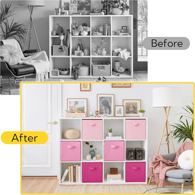 Cupic Cupid 6-Pack 13x13 Cube Storage Organizer, Cube Bins, Pink Gradient | Foldable, Reinforced Handle, Holds Clothes, Toys, Daily Essentials and More, Fits Closet, Shelves, Nursery, Playroom