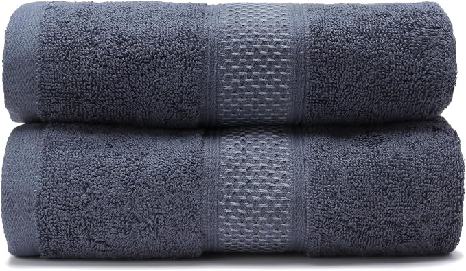 Cotton Bath Towels Set, 2-Piece Set(27x55 Inches) Super Absorbent Quick Drying, Soft,Suitable for Bathroom, spas, Gyms,Gift (Dark Grey)