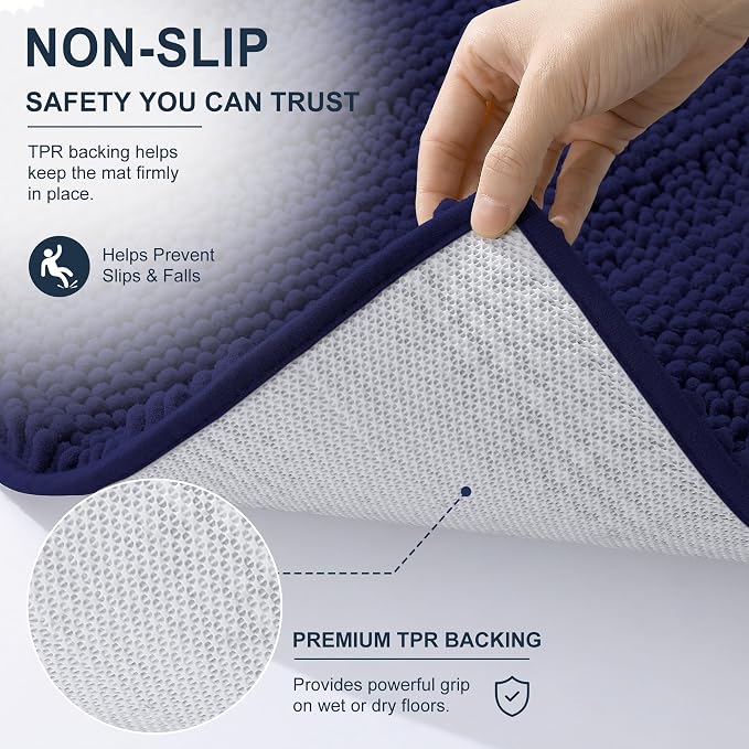 Smiry Chenille Bathroom Runner Rugs 44x24, Soft Bath Mat, Twilight Sapphire | Quick‑Dry & Machine Washable, Non‑Slip Bath Carpet, Thick Striped Bath Rugs for Tub & Shower, Modern Home Decor Accessories
