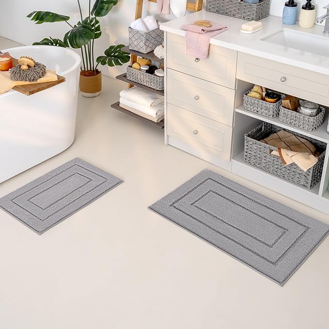 GRANNY SAYS Gray Bathroom Rugs Set 2 Piece, Non Slip Microfiber Bath Mats | Soft microfiber with TPR backing, fast water absorption, machine washable 2 piece bath rug set for Tub, Shower, Toilet