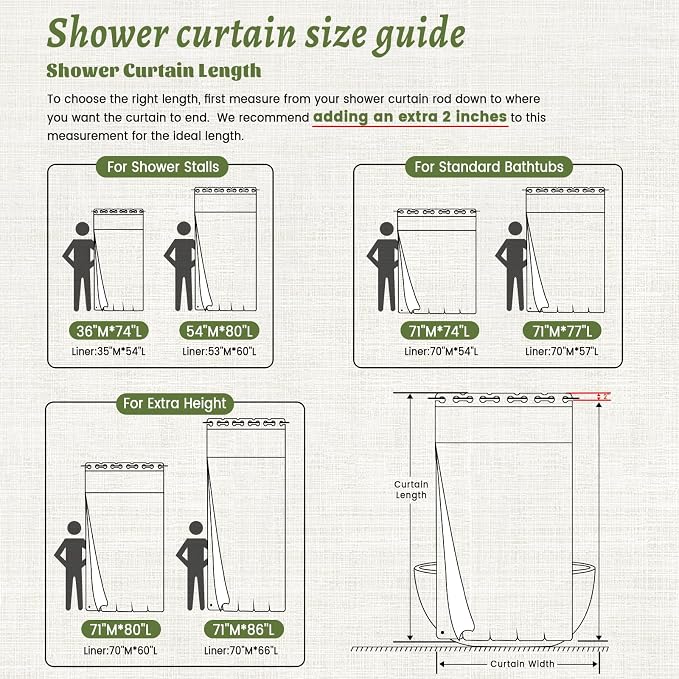 WONICY No Hook Shower Curtain with Snap-in Liner, Sage Green, 71 x 80 | Ringless, Waterproof & Washable, Hotel Style, Mesh Top Window, Bottom Magnets, Thick, Farmhouse, for Bathroom