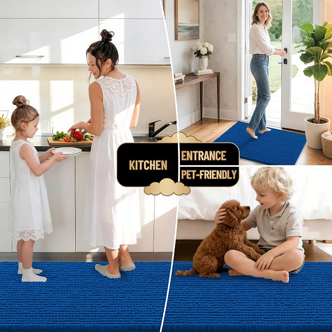 OLANLY Thick Chenille Bathroom Runner Rugs Mats 44x24, Deep Navy Blue | Soft Absorbent Bath Rugs, Rubber Backing, Machine Wash Dry, Bath Mats for Bathroom, Tub and Shower, Home Decor Accessories
