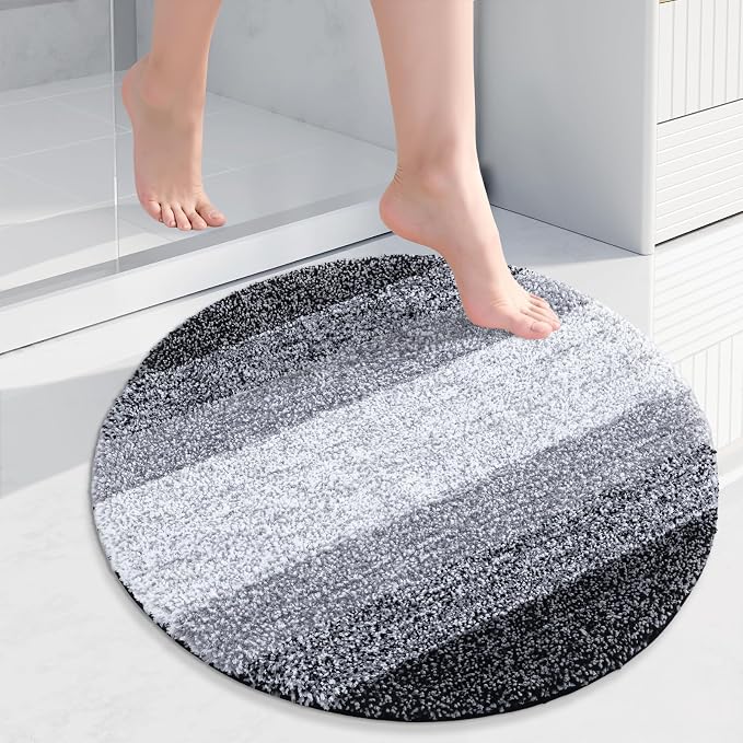 Arotive Microfiber Bathroom Rugs, Shaggy Soft and Absorbent Bath Rug, 30x30 | Black, Rubber Backing Thick Plush Machine Washable Dry Bath Mats for Bathroom, Tub and Shower, Round