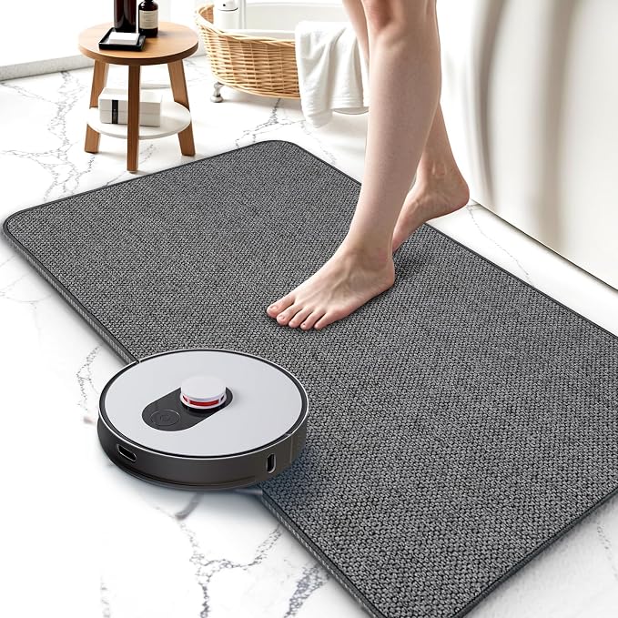 Upgraded Bath Mat 24x48Inch, Thin Bath Mats Rugs with Rubber Backing Non-Slip, Absorbent,Quick Dry Machine Washable, Home Decor Accessories Cozy Cloth Bathroom Rugs fit Under Door/Sink/Tub-Dark Grey