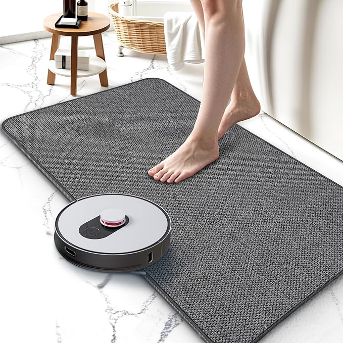 Upgraded Bath Mat 19x30Inch, Thin Bath Mats Rugs with Rubber Backing Non-Slip, Absorbent,Quick Dry Machine Washable, Home Decor Accessories Cozy Cloth Bathroom Rugs fit Under Door/Sink/Tub-Dark Grey