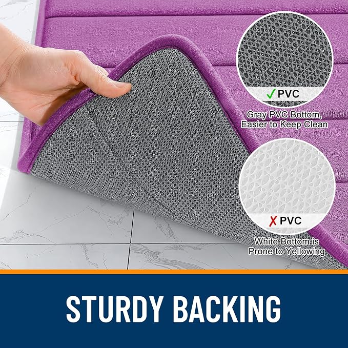 OLANLY Memory Foam Large Bath Mat 44x32, Super Soft Absorbent Bathroom Rugs | Purple, Quick Dry Bath Rug, Machine Washable Shower Floor Mats, Bathmat Carpet for Bathroom Floor, Tub and Shower