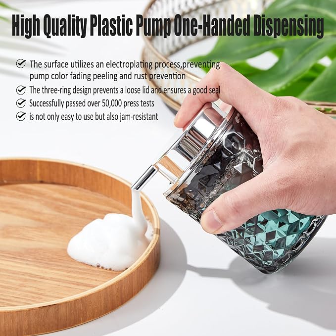 Malachi Foaming Hand Soap Dispenser, Refillable Clear Glass Foam Pump Bottle for Liquid Hand Soap, Dish Soap, Multi‑use for Bathroom, Kitchen & Commercial Use