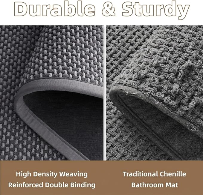 PADOOR-Bath Mat-Super Absorbent Chenille Bathroom Mats-Rubber Backed Bath Mats for Bathroom Non Slip, Easy Clean Bathroom Rugs Front of Bathtub,Shower Room,Sink-24×36, Grey&Darkgrey