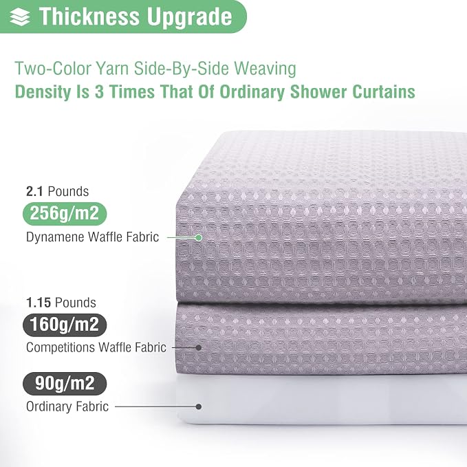 Stall Waffle Shower Curtain 256 GSM Heavy Fabric 36x72 Lavender | Narrow Half Size, Thick Polyester Cloth, Weighted Hem, Water Repellent, Washable, Hotel Bathroom Shower Curtain Set 6 Hooks