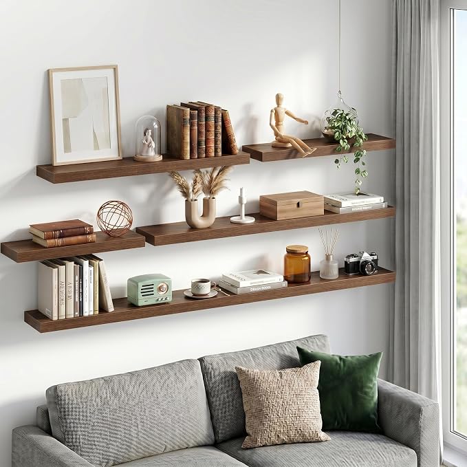 Fun Memories 36 Inch Floating Shelves - Deep Rustic Wooden Wall Shelves - Extra Deeper & Thicker Wall Mounted Storage Shelf for Bedroom, Kitchen, Farmhouse - 2 Pack, Walnut