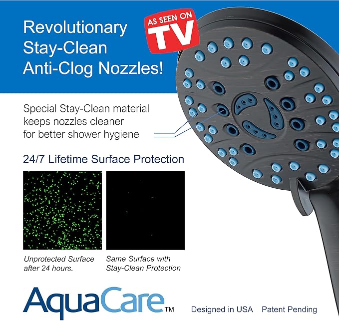 AquaCare 8-mode High Pressure Handheld Shower Head with 2-mode Power Wash | Stay Clean Nozzles, Dual Power Wash for Tub, Tile & Pets, Long 6 ft. Stainless Steel Hose, Wall & Overhead Brackets / Bronze