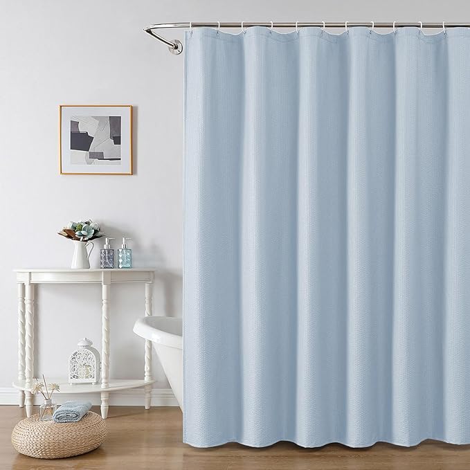 Glacier Blue Shower Curtain for Bathroom 78 Inches Long, 3D Embossed Textured Fabric Farmhouse Shower Curtain Soft Cloth, Water Repellent, Machine Washable, Hotel Style, 72" W x 78" L