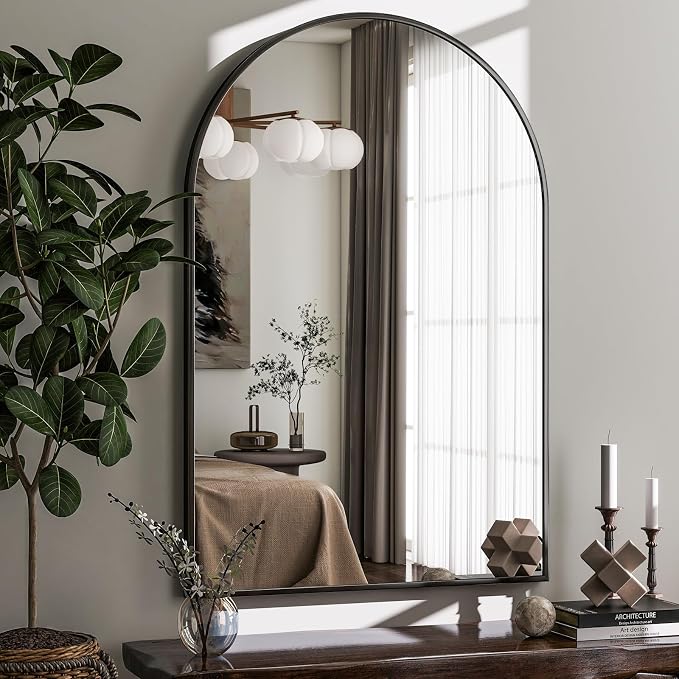 HARRITPURE 20"x28" Arched Bathroom Mirror Wall Mounted Black Arch Mirror | Vanity Aluminum Alloy Frame Arch Wall Mirror for Living Room, Bedroom, Entryway