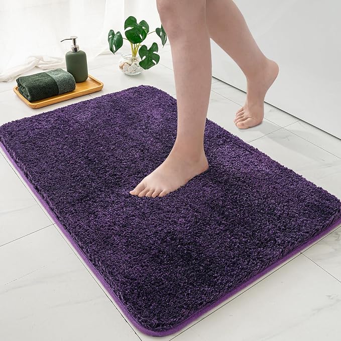 MIULEE Dark Purple Bathroom Rugs Soft Microfiber Bath Mat 20x30 Inch | Absorbent, Non Slip, Quick Dry, Fluffy Bath Rugs for Bathroom Floor Tub Showers, Machine Washable