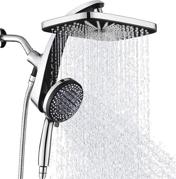 12" High Pressue Rain Shower Head with Handheld, 9 Sprays Hand Showerhead | Shower Heads with Handheld Spray Combo, Dual Head, Built-in Magnetic Docking, Power Jets, 59" Shower Hose, Chrome 1.75GPM