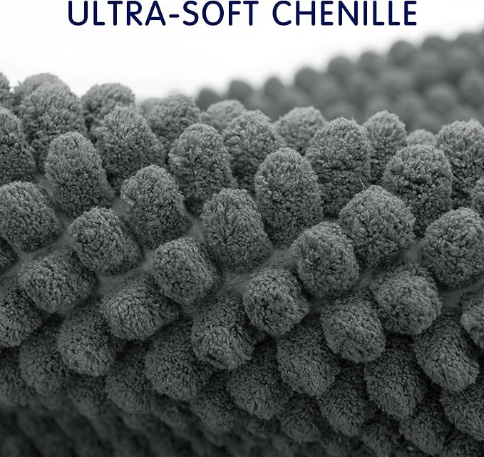 SUBRTEX Bathroom Rugs Chenille Bath Rug Soft Short Plush Bath Mat Soft Shower Mat Water Absorbent Shower Mat Quick Dry Machine Washable(Gray,18" x 24")
