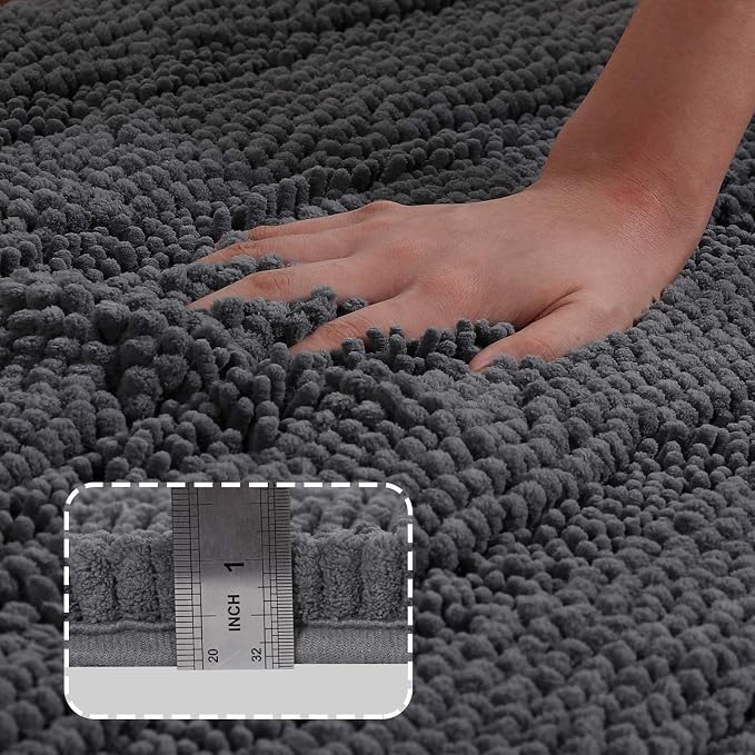 Turquoize Bathroom Rugs and Mats 1-Piece Bath Mat Set Non Slip Bath Mats for Tub Extra Soft and Absorbent Gray Shaggy Rugs for Bedroom Machine Washable Bath Mats, 17"x 24", Gray