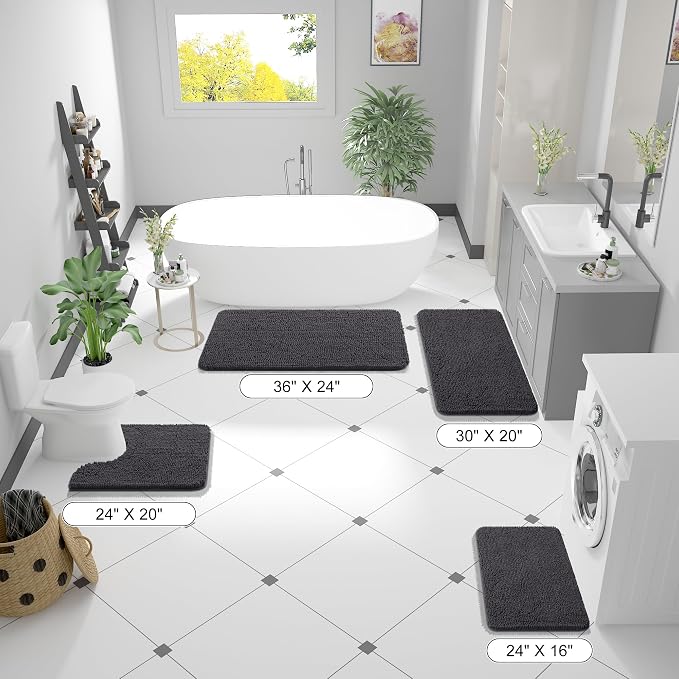OLANLY Bathroom Runner Rugs 40x24, Extra Soft Absorbent Chenille Bath Rugs | Dark Grey, Quick-Drying Rubber Backing, Washable Long Bath Mat for Bathroom Floor, Tub and Shower, Home Decor Accessories