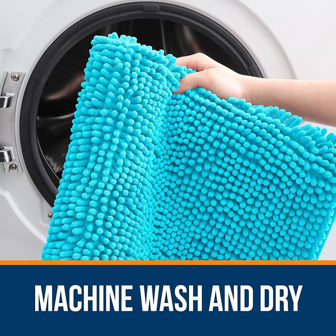 OLANLY Bathroom Rugs 35x24, Extra Soft Absorbent Chenille Bath Rugs | Aqua Sky, Quick-Drying Rubber Backing, Machine Washable Bath Mat for Bathroom Floor, Tub and Shower, Home Decor Accessories