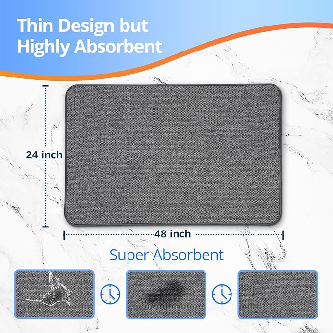 Upgraded Bath Mat 24x48Inch, Thin Bath Mats Rugs with Rubber Backing Non-Slip, Absorbent,Quick Dry Machine Washable, Home Decor Accessories Cozy Cloth Bathroom Rugs fit Under Door/Sink/Tub-Dark Grey